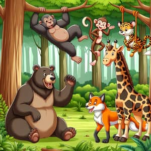 Lively Conversation Among Forest Animals - Cartoon Style Clipart