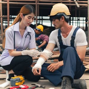 Workplace Injury First Aid: Nurse Helps Construction Worker