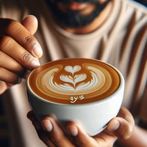 Skilled South Asian Barista Crafting QYS Latte Art | Close-Up Perspective