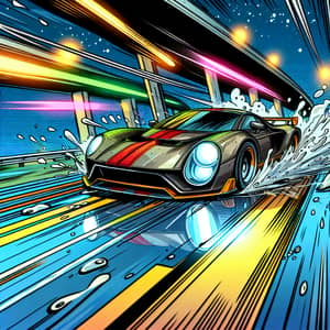 Futuristic Car in Action | Comic Book Style Art