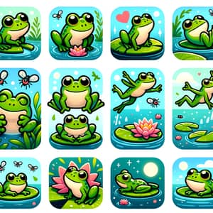 Colorful Green Frog Stickers Collection for Messaging App