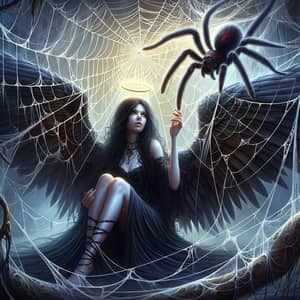 Dark Angel Reaches for Halo in Intricate Spider Web