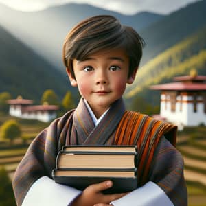 Bhutanese Boy Holding Book: Portrait of Curiosity and Learning