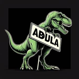 Ferocious Green T-Rex Running with ABDULLA Sign