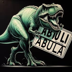 Imposing Green T-Rex Roaring with ABDULLA Sign