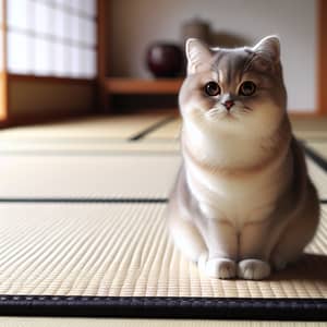 Japanese Cat on Tatami Mat - Authentic Japanese Culture