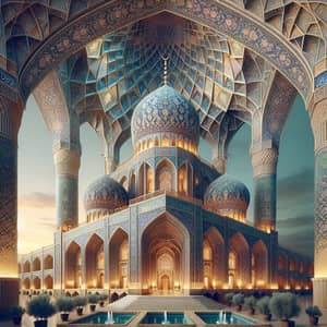 Intricately Designed Islamic Mosque | Cerulean Sky & Geometric Patterns