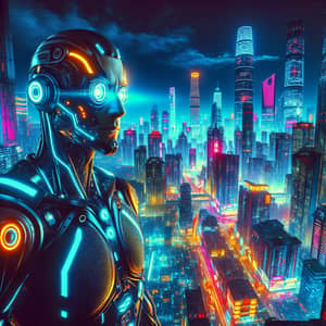 Futuristic Cyberpunk Cityscape at Night with Neon Lights