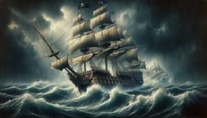 Majestic Galleon Sailing Through Dark Tempestuous Seas