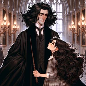 Severus Snape and Girl in Magical School Corridor