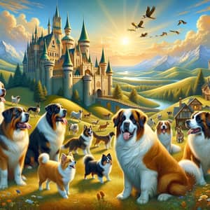 Enchanting Realm where Dogs Rule | Majestic Castles & Playful Puppies