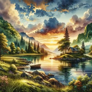 Tranquil Watercolors Landscape Painting | Captivating Sunset