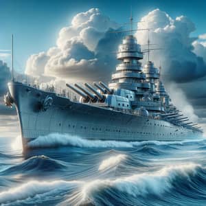 Powerful Naval Battleship Slicing Through Blue Sea