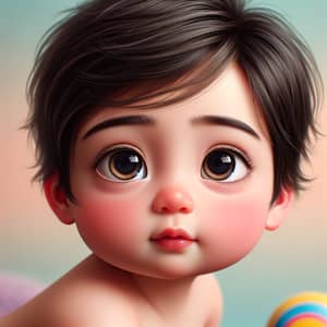 Adorable Infant Boy Portrait with Wide Eyes and Rosy Cheeks