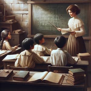 19th Century Classroom in the Philippines: Teacher Instructing Children