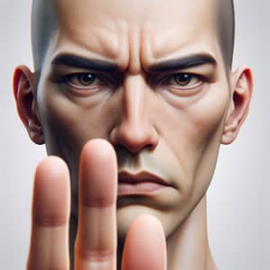 Hyperrealistic Portrait of Person Making Rejecting Gesture