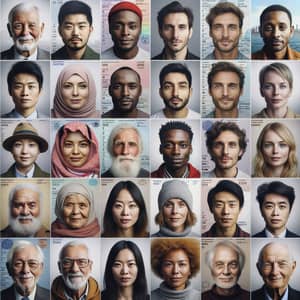 Diverse Passport-Style Collage of Individuals of Varied Ages and Ethnicities