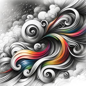 Monochrome Pencil Sketch: Vibrant Wind Swirls in Minimalist Style