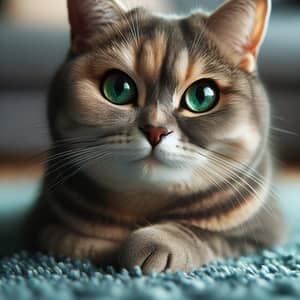 Grey Domestic Cat on Plush Blue Carpet - Engaging Portrait