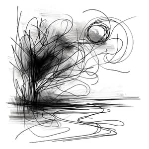 Authentic Abstract Black-and-White Child Drawing
