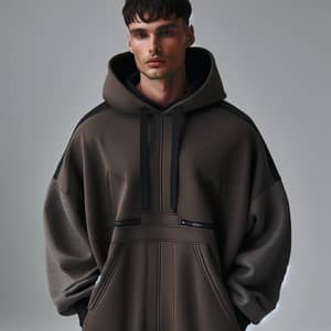 Diverse Male Model in Oversized Sports Suit with Hood