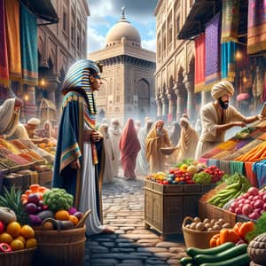 Ancient Egyptian explores colorful bazaar in vibrant India
