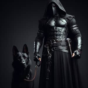 Dark Gothic Style Image: Tall Male Figure in Black Armor