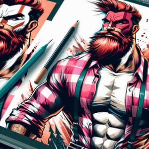 Stylish Redhead Lumberjack Superhero | Action-Packed Battle Scene