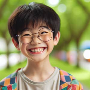 Cheerful Young Asian Boy with Round Glasses | Vibrant & Playful Nature