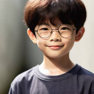 Young Asian Boy with Round Glasses | Confident East Asian Child
