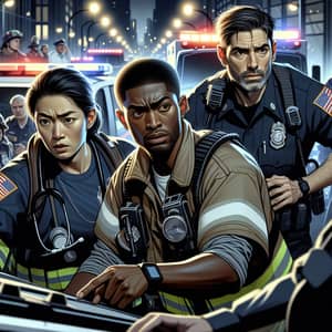 Diverse Team of First Responders in Action | City Emergency Scene