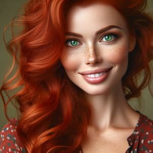 Stunning Redhead Woman in Floral Blouse - Glamorous Portrait