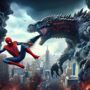 Spiderman fighting Godzilla 