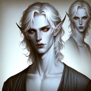Captivating 21-Year-Old Male Tiefling with Light Grey Skin