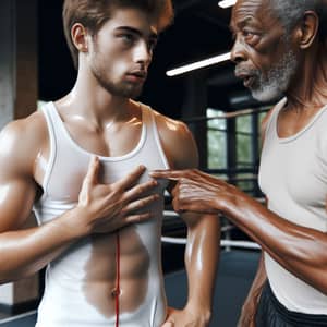 Fit Young Man Working Out at Gym and Getting Trainer Instructions