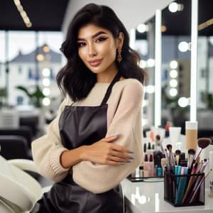 Professional South Asian Female Permanent Makeup Artist in Modern Beauty Salon