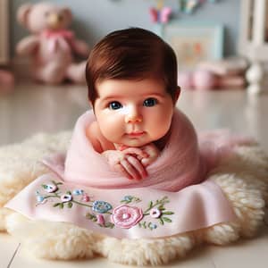 Adorable Newborn Baby Girl Portrait on Pink Blanket