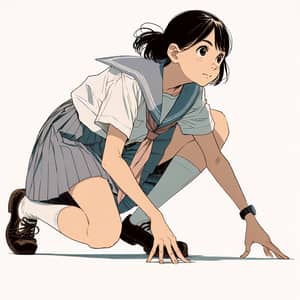 Asian Middle School Girl in Animated School Uniform - Energetic Pose