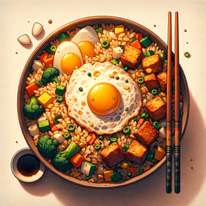 Delicious Fried Rice Bowl with Vegetables, Eggs, and Meat
