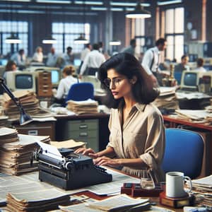 Dedicated South Asian Female Journalist in Busy Newsroom