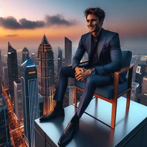 Urban Style: Serenity at Heights | Man in Suit on Skyscraper