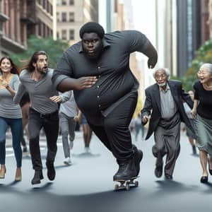 Determined Black Man Gliding in Busy Street