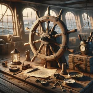 Pirate Ship Helm: Wooden Wheel & Navigation Tools | Adventure at Sea