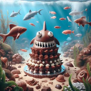 Shark Baker in Chocolate Sea with Algae and Fish