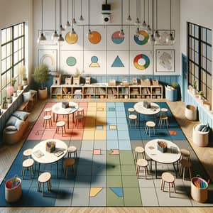 Spacious Classroom for Geometric Studies | Colorful Tables & Shapes Decor