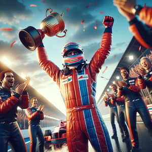 Fernando Alonso Celebrates Victory with Red and Blue Racing Team