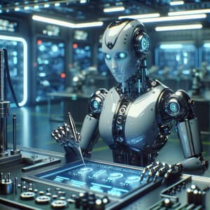 Futuristic Robot at Work Station: A Glimpse of Technological Innovation