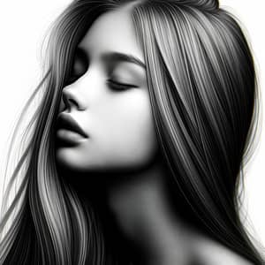Realistic Girl with Eyes Closed Looking Up and Right