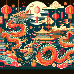 Chinese New Year Vector Illustration with Dragons