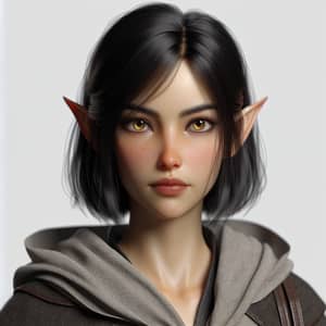 Female Half-Elf Rogue with Black Hair and Golden Eyes